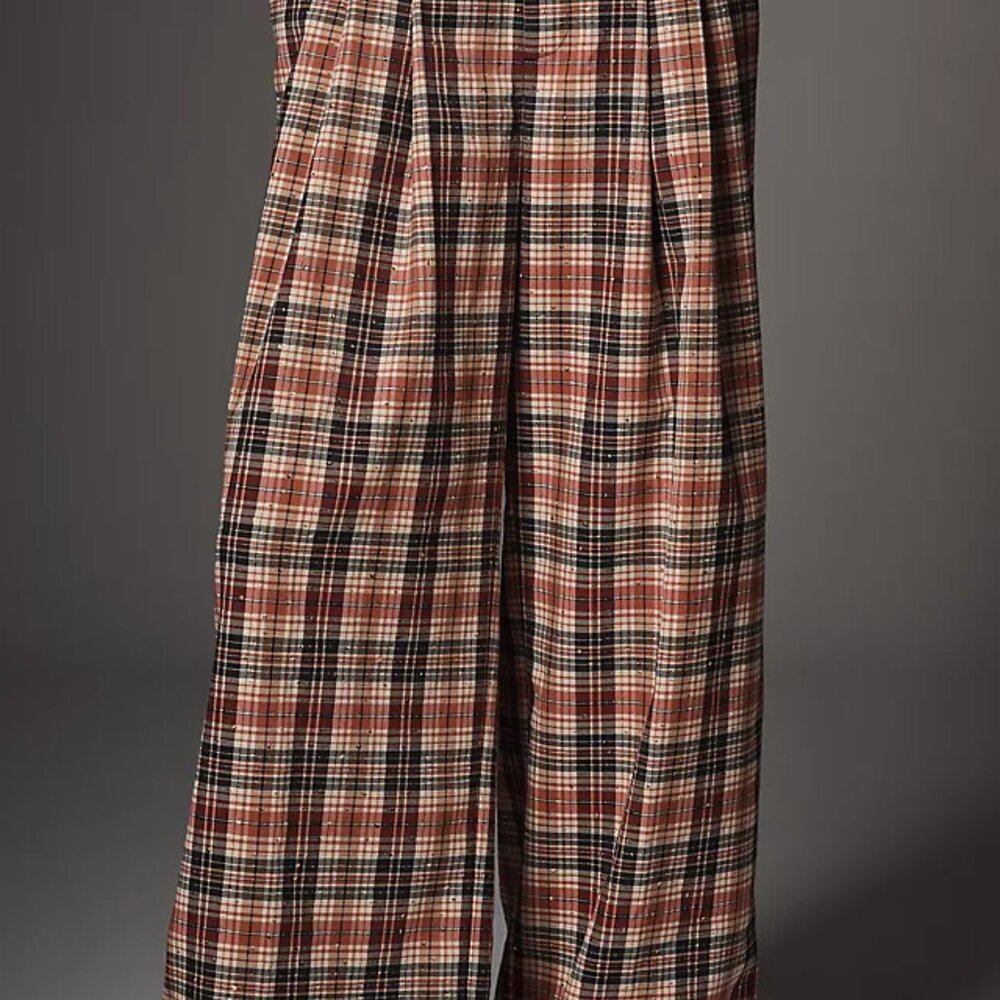 NWT Anthropologie Maeve Plaid Wide-Leg Trousers - Red and Brown - Picture 4 of 5